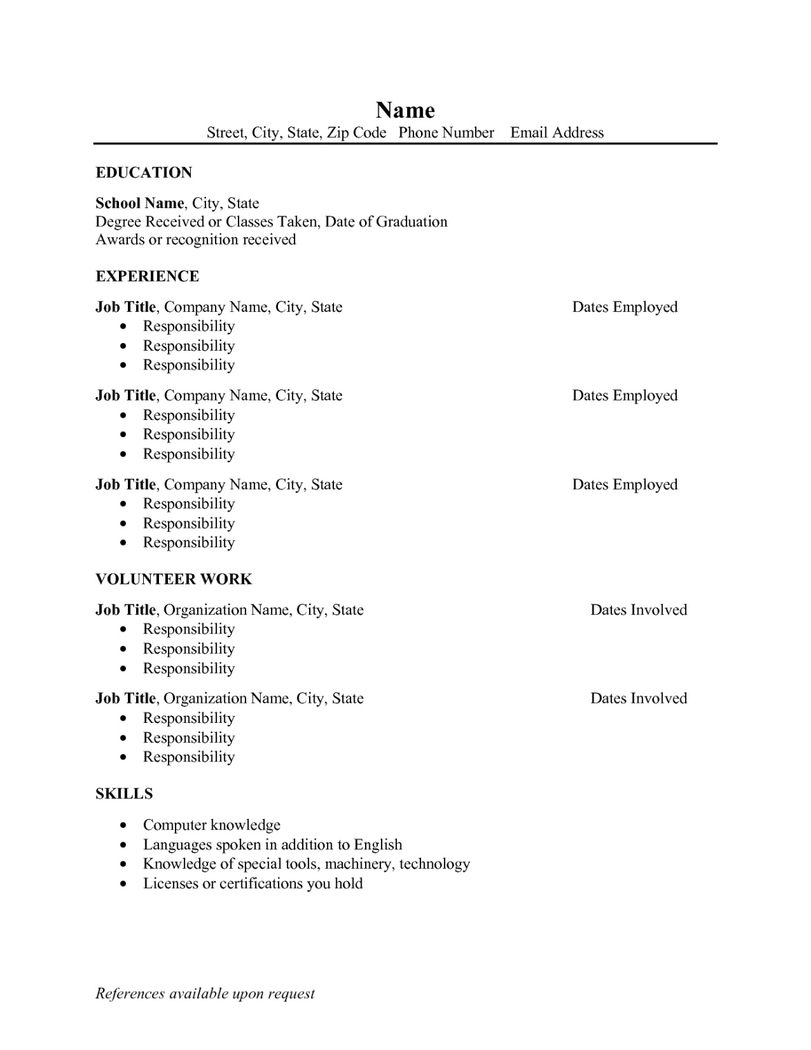 Blank Resume Examples Blank Resume Template Pdf (Free Blank Intended For Free Blank Cv Template Download