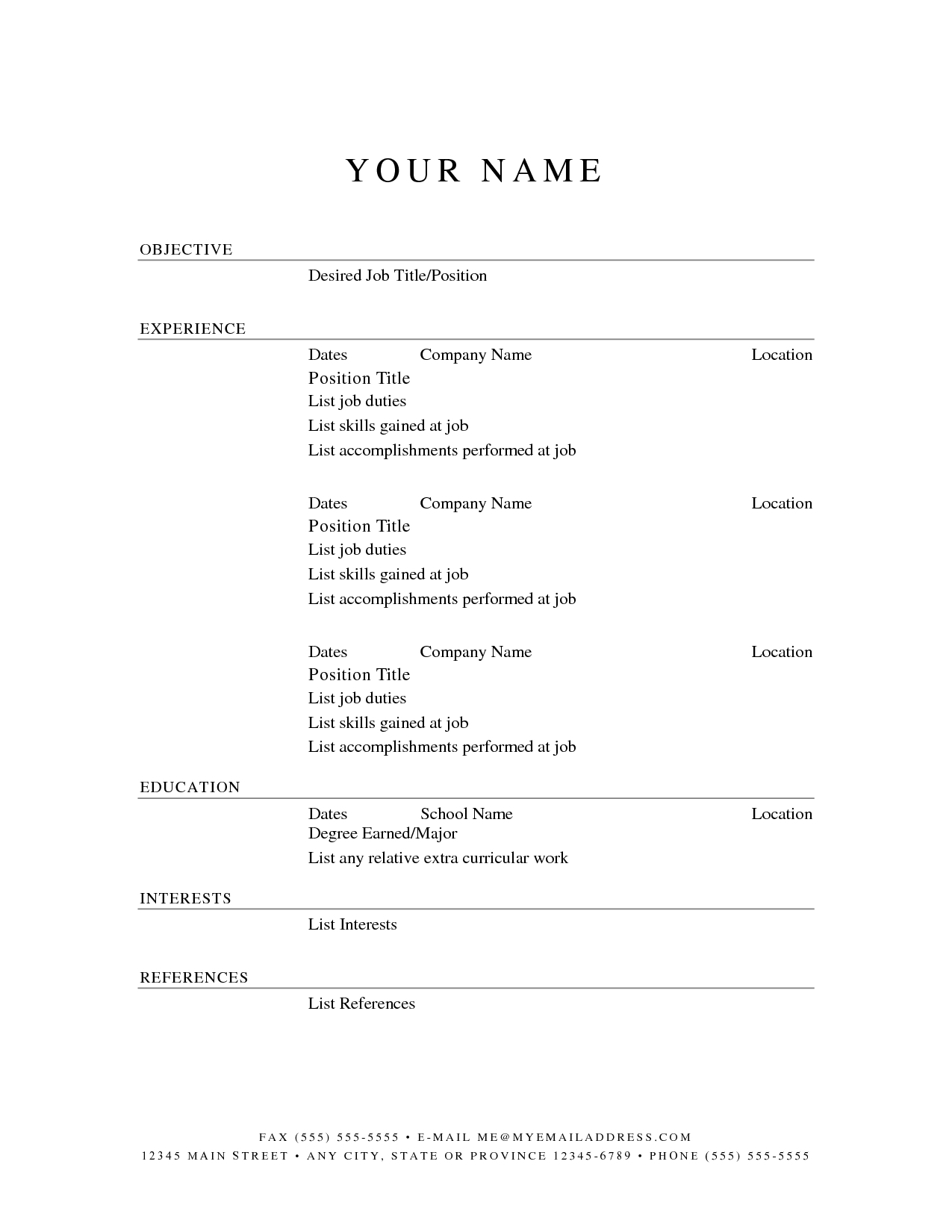 Blank Resume Templates For Microsoft Word – Atlantaauctionco With Regard To Free Blank Resume Templates For Microsoft Word