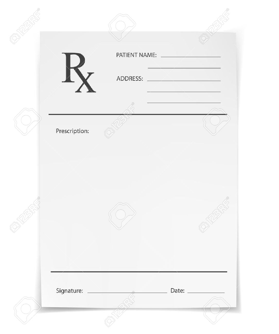 Blank Rx Prescription Form Isolated On White Background Throughout Blank Prescription Form Template