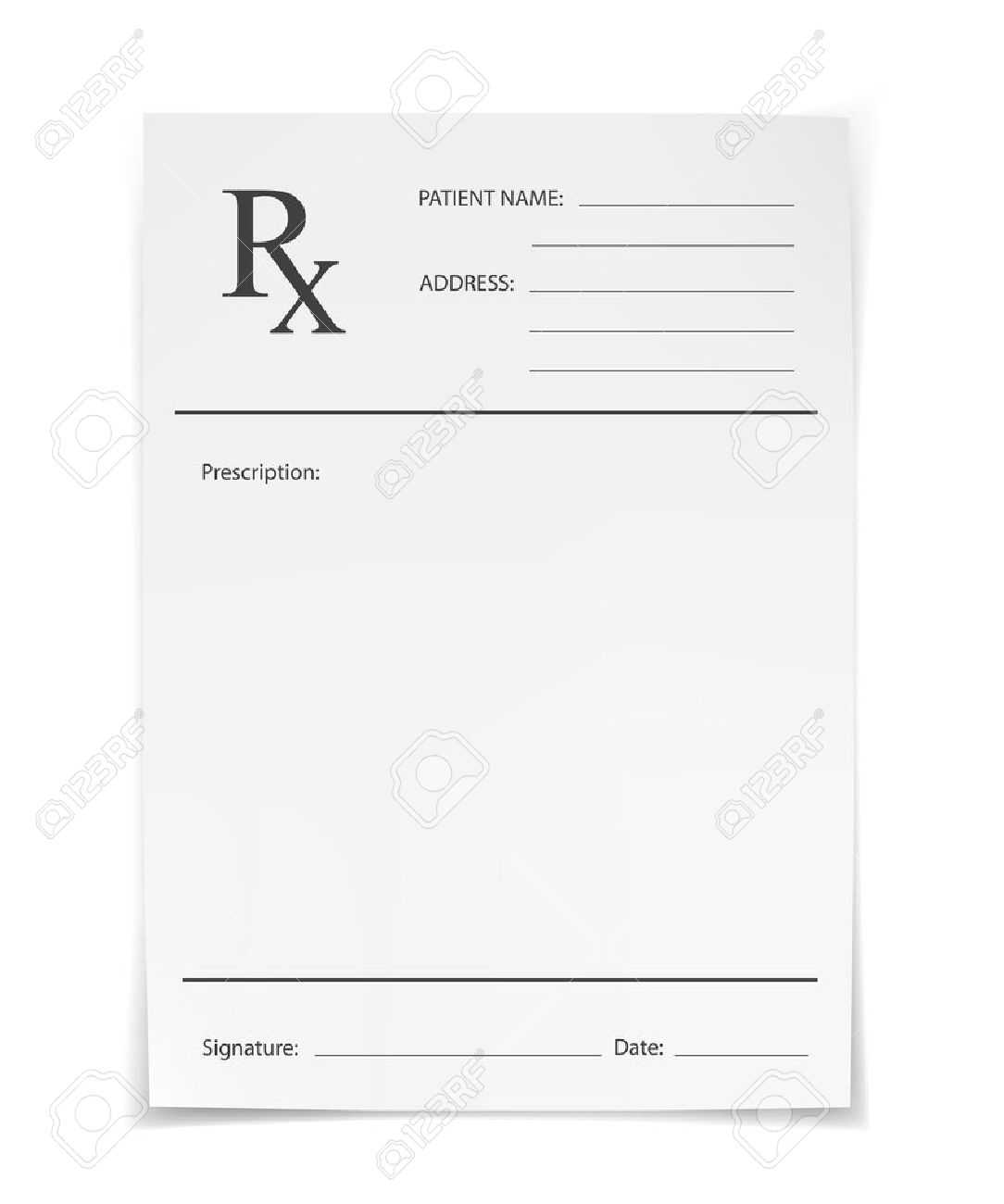 Blank Rx Prescription Form Isolated On White Background Throughout Blank Prescription Form Template