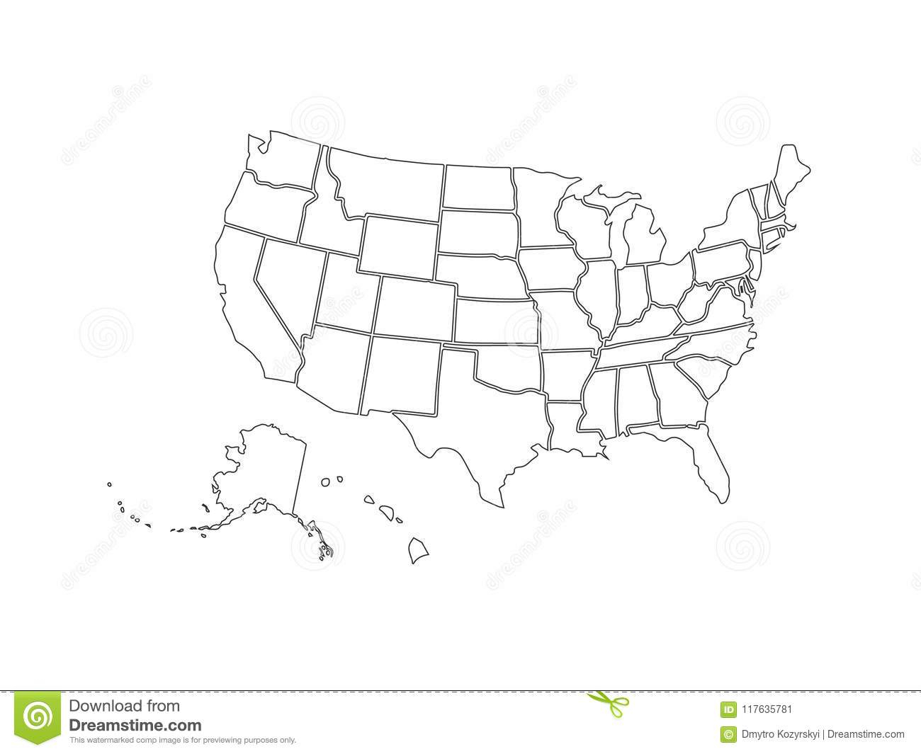 Blank Similar Usa Map Isolated On White Background. United For Blank Template Of The United States