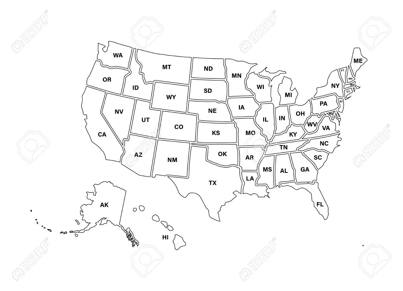 Blank Similar Usa Map Isolated On White Background. United States.. With Blank Template Of The United States