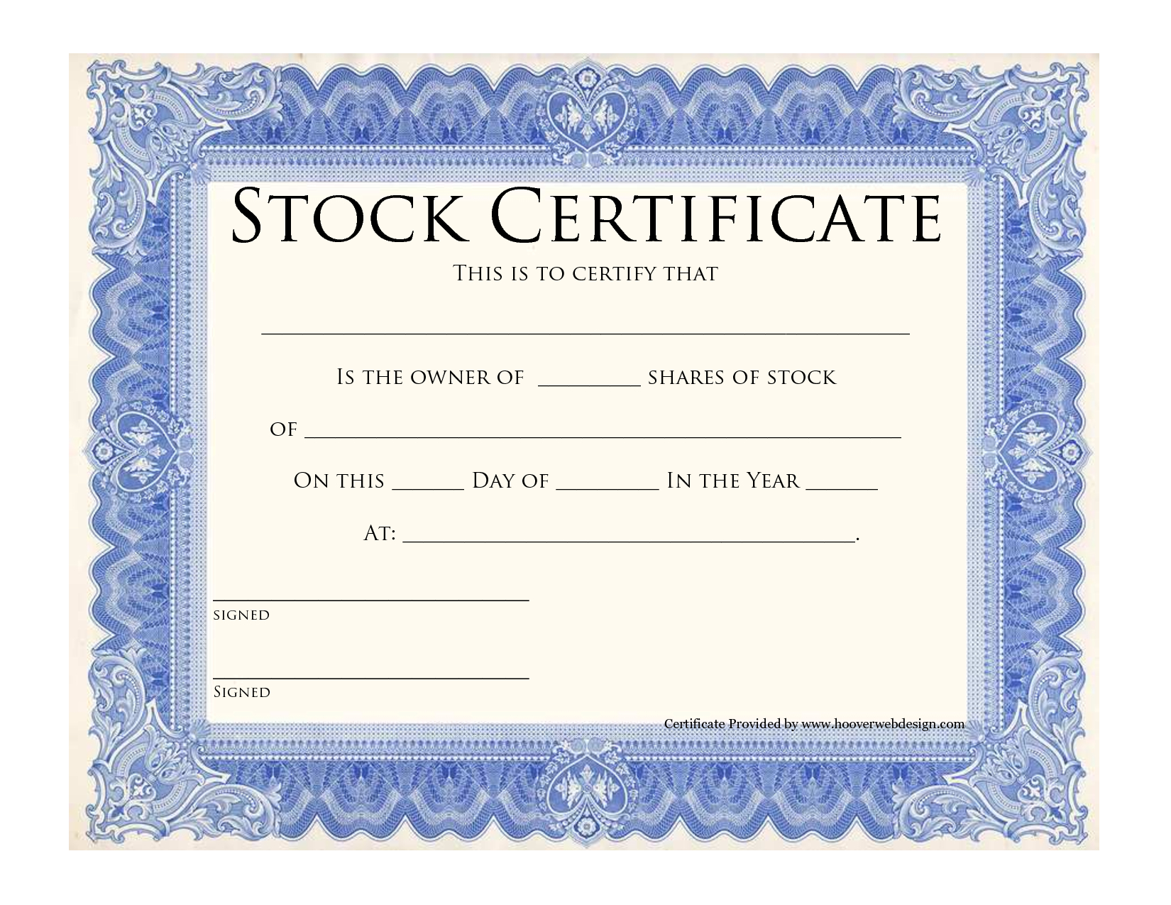 Blank Stock Certificate Template | Printable Stock Inside Ownership Certificate Template