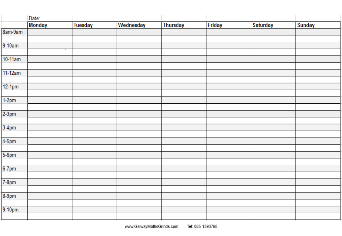 Blank+Weekly+Calendar+Template+With+Times | Weekly Time Log Within Blank Revision Timetable Template