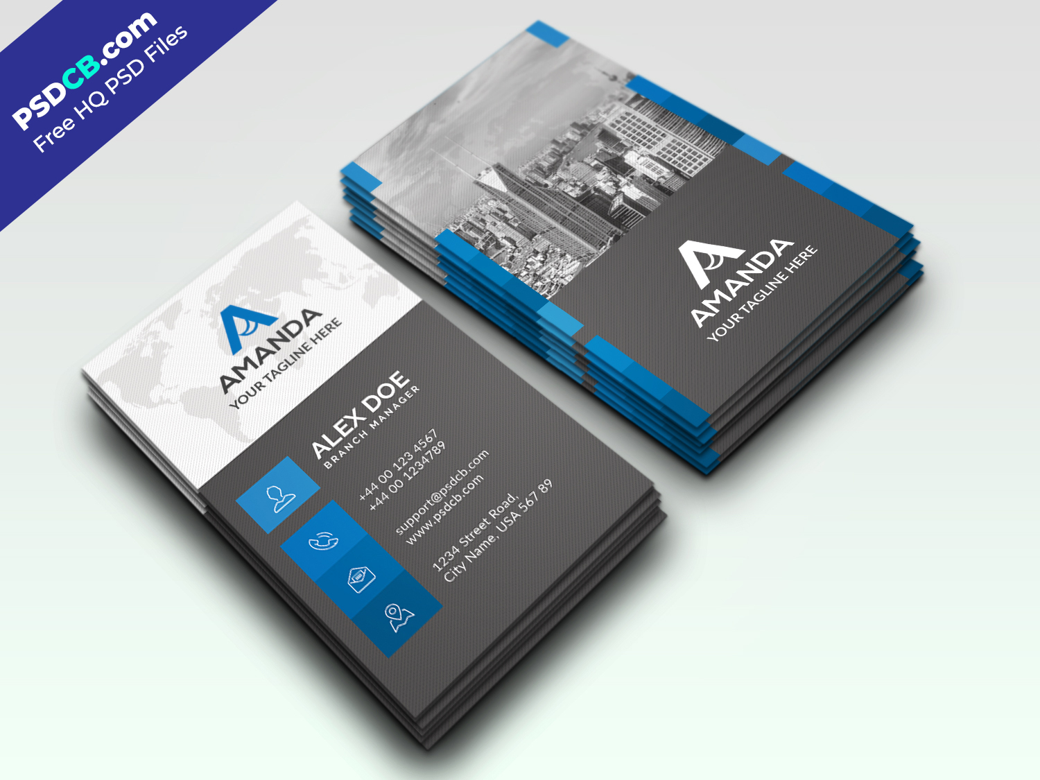 Blue And Grey Vertical Business Card Template Design In Psd Within Free Business Card Templates In Psd Format