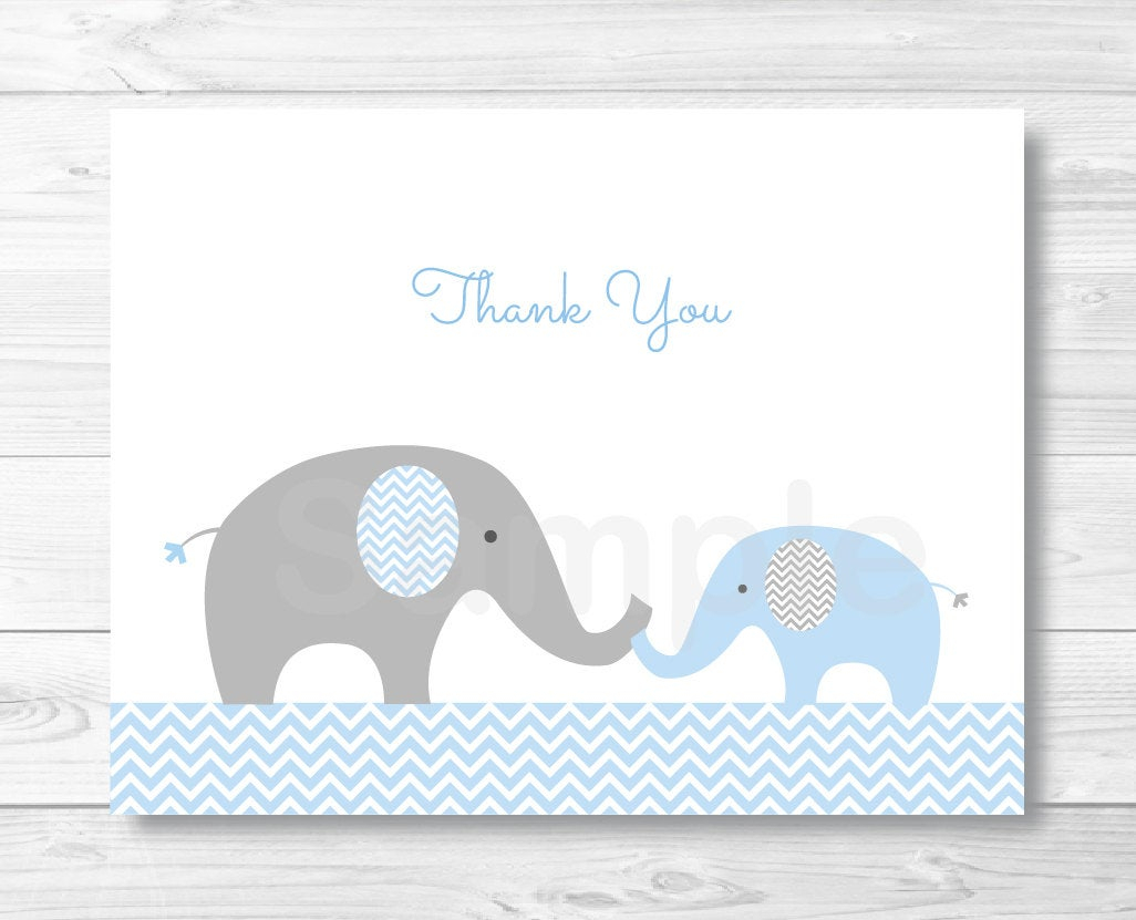 Blue Elephant Thank You Card / Elephant Baby Shower / Chevron Pattern /  Blue & Grey / Printable Instant Download A228 Inside Thank You Card Template For Baby Shower