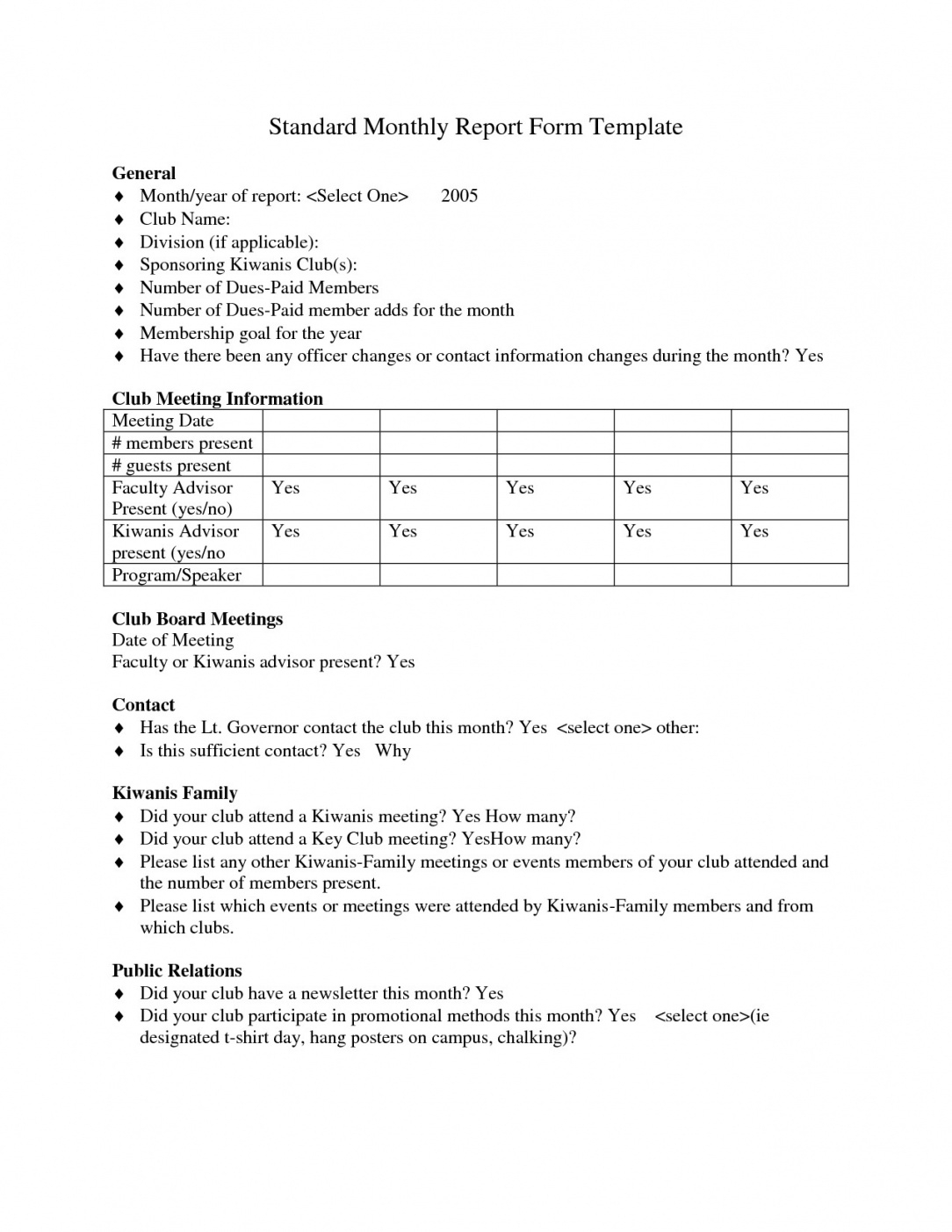Board Report Template Example – Bino.9Terrains.co Kiwanis Within Monthly Board Report Template