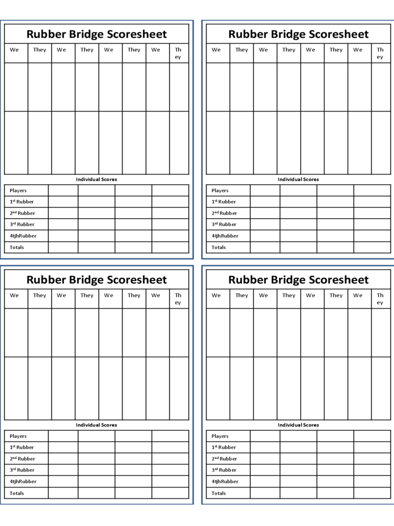 Bridge Score Sheet – 6 Free Templates In Pdf, Word, Excel Intended For Bridge Score Card Template