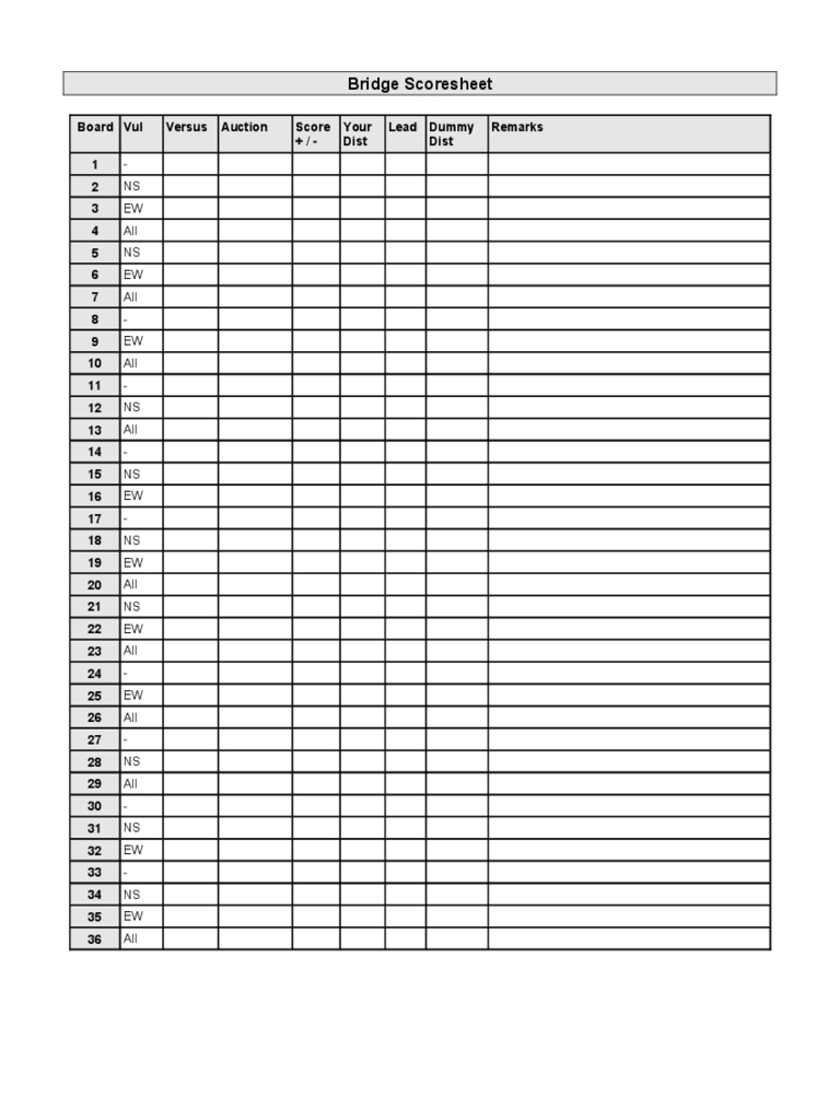 Bridge Score Sheet – 6 Free Templates In Pdf, Word, Excel Pertaining To Bridge Score Card Template