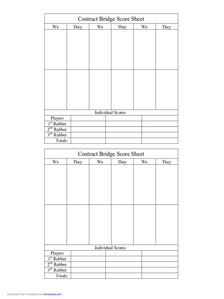 Bridge Score Sheet – 6 Free Templates In Pdf, Word, Excel Regarding Bridge Score Card Template