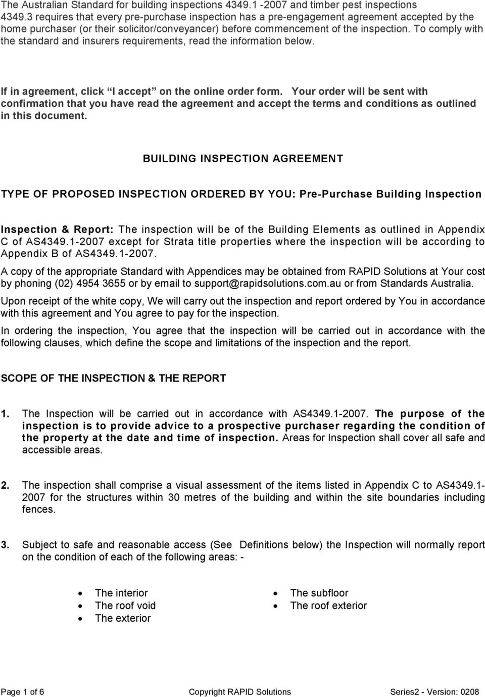 Building Inspection Agreement. Type Of Proposed Inspection Regarding Pre Purchase Building Inspection Report Template
