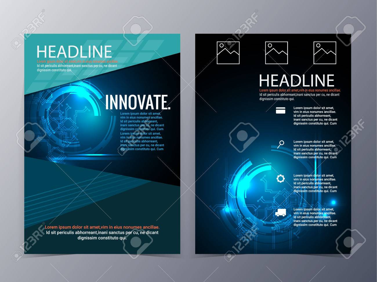 Business And Technology Brochure Design Template Vector Tri Fold.. For Technical Brochure Template
