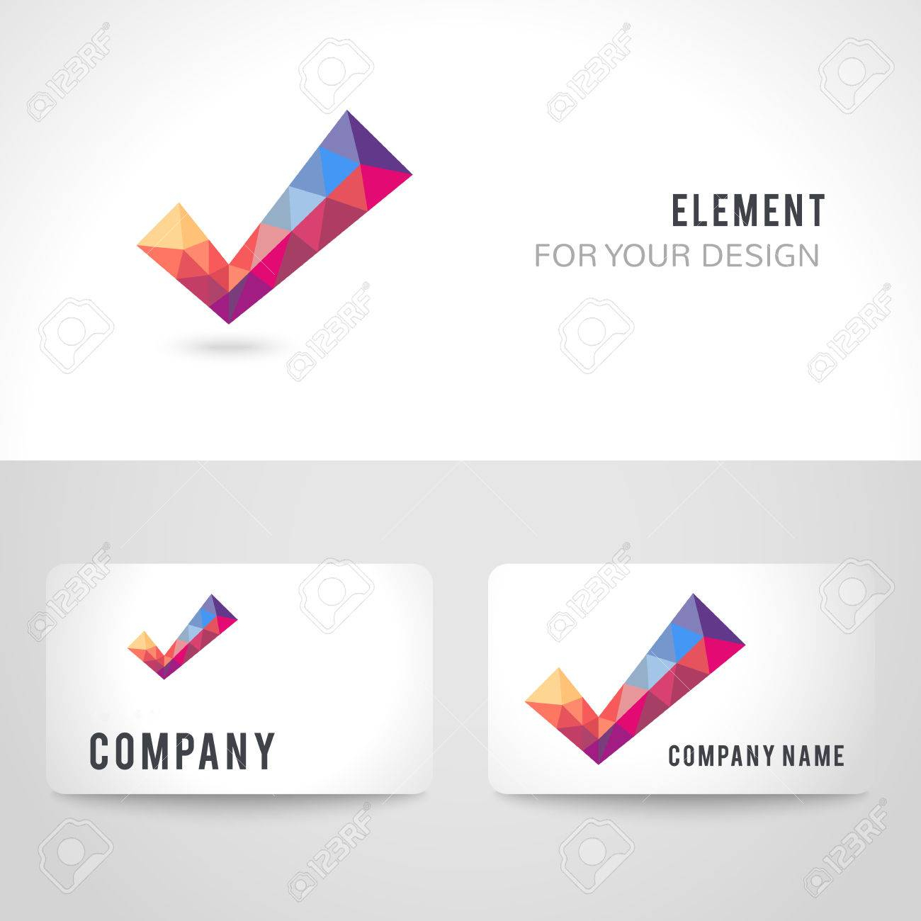 Business Card Template Set. Polygonal Crystal Check Mark Or Tick.. Intended For Acceptance Card Template