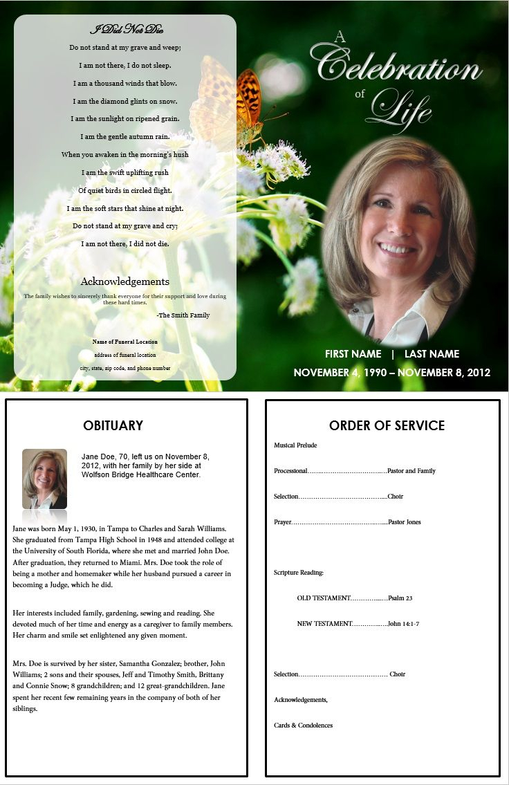 Butterfly Memorial Program | Memorials | Funeral Cards Intended For Remembrance Cards Template Free