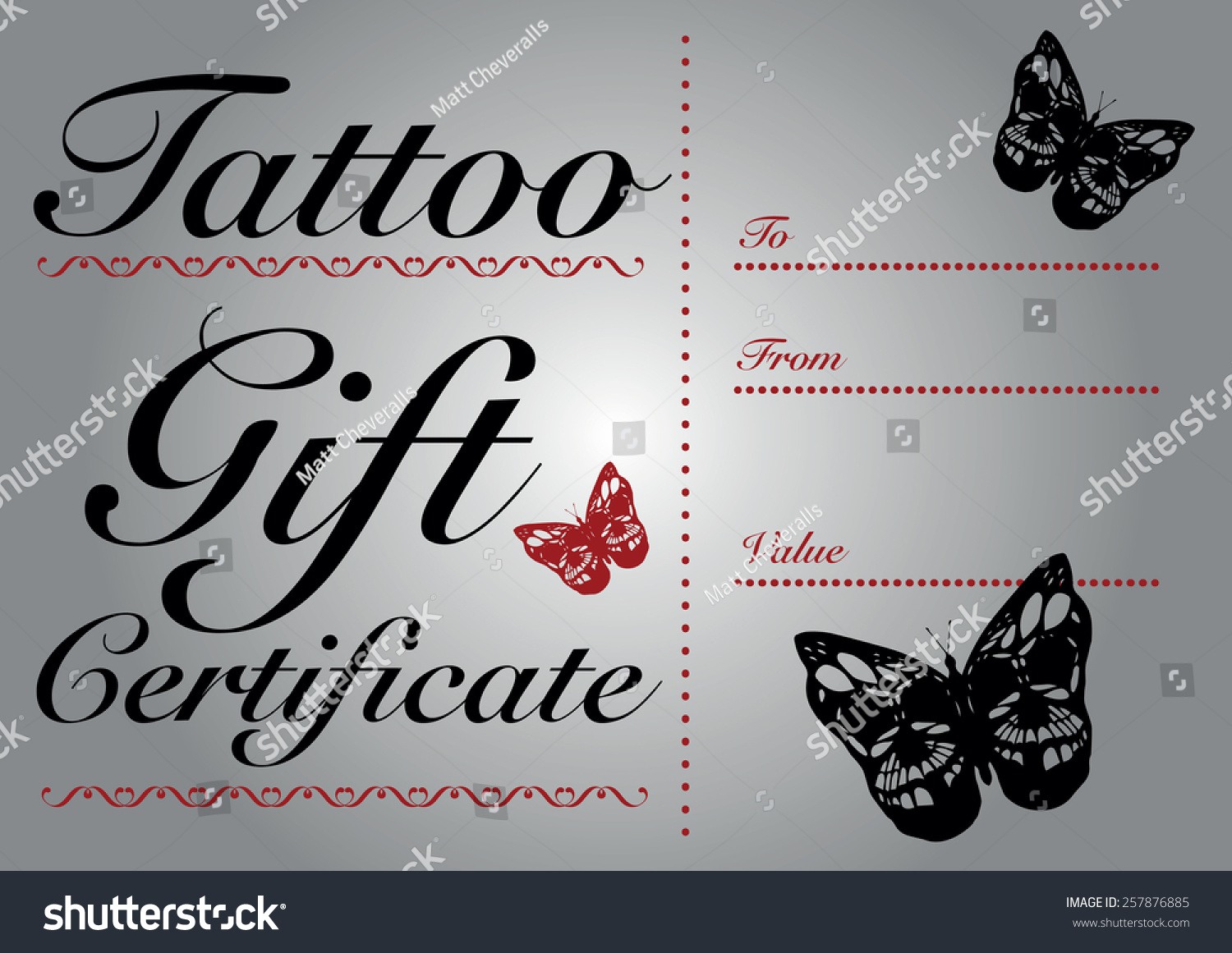 Butterfly Skull Tattoo Gift Card Gift Stock Vector (Royalty Inside Tattoo Gift Certificate Template