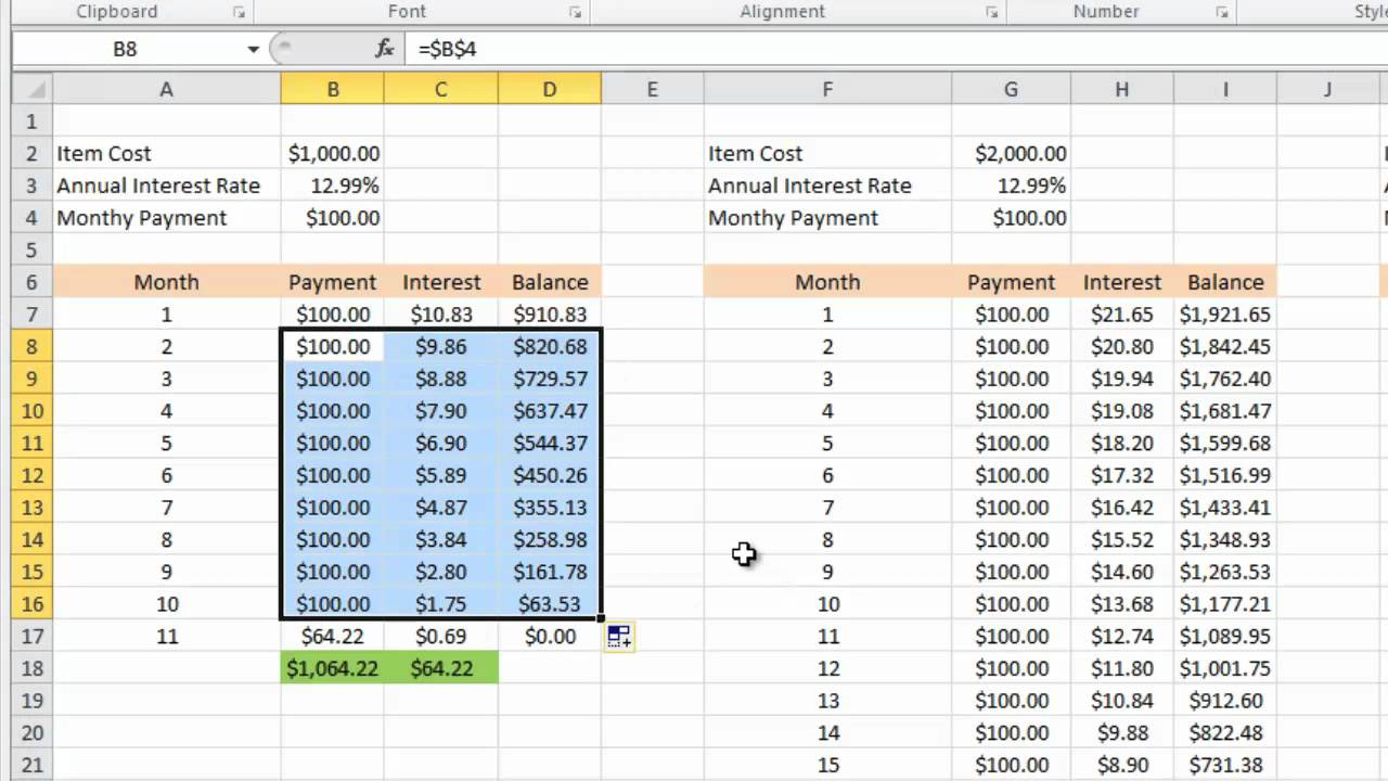Calculating Credit Card Payments In Excel 2010 Intended For Credit Card Payment Spreadsheet Template