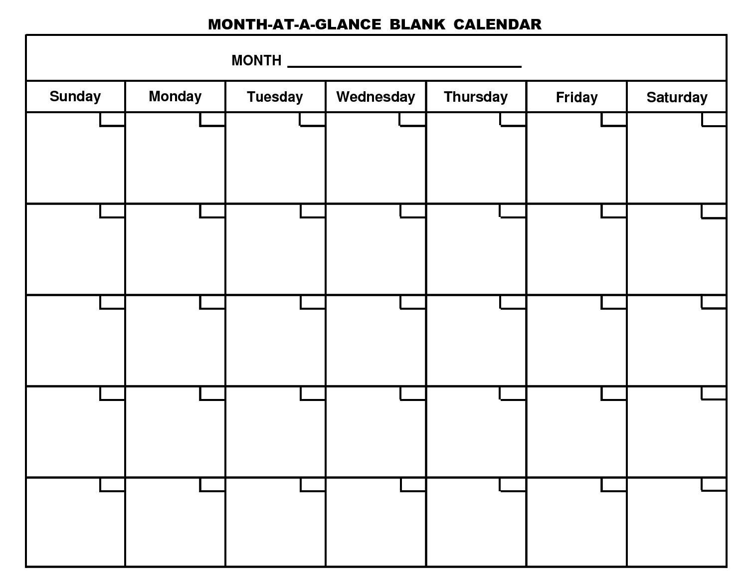 Calendar Template To Print Calendar Month Printable Inside For Month At A Glance Blank Calendar Template