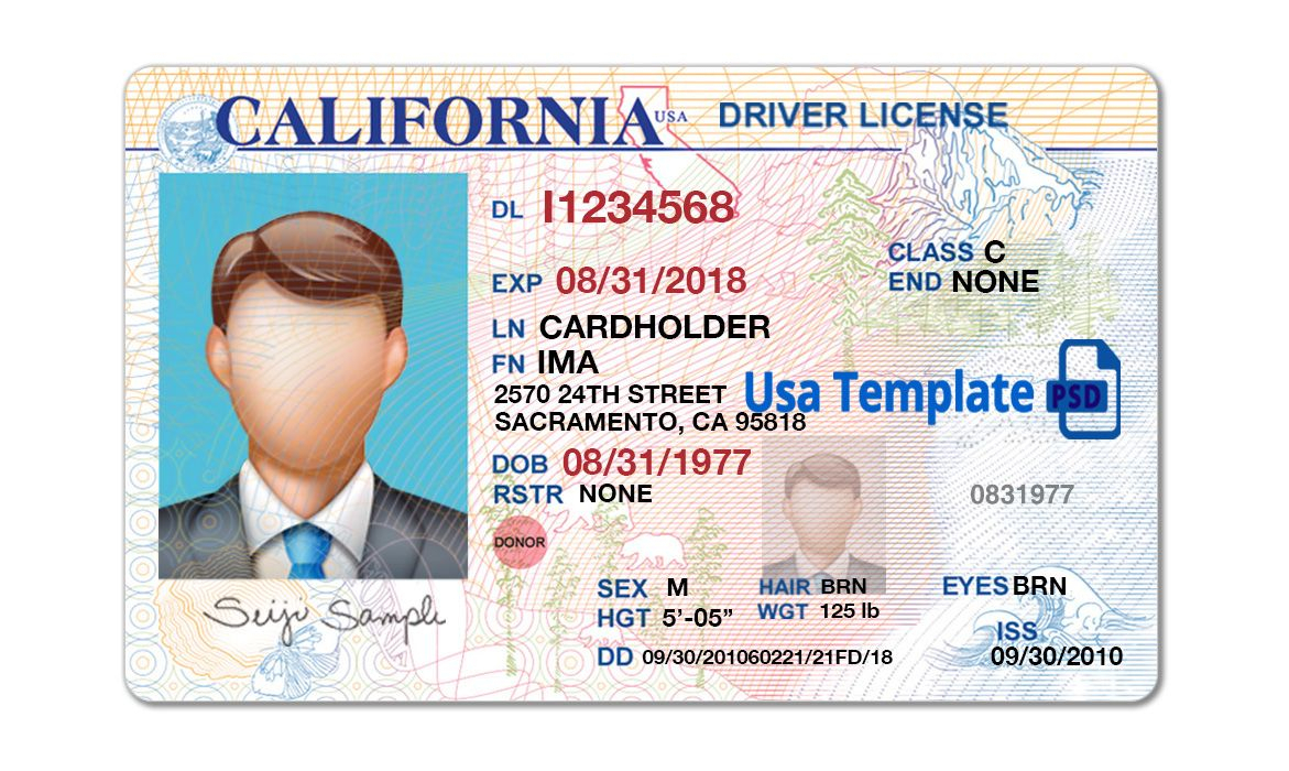 California Driver License Template. Open California Psd File In Blank