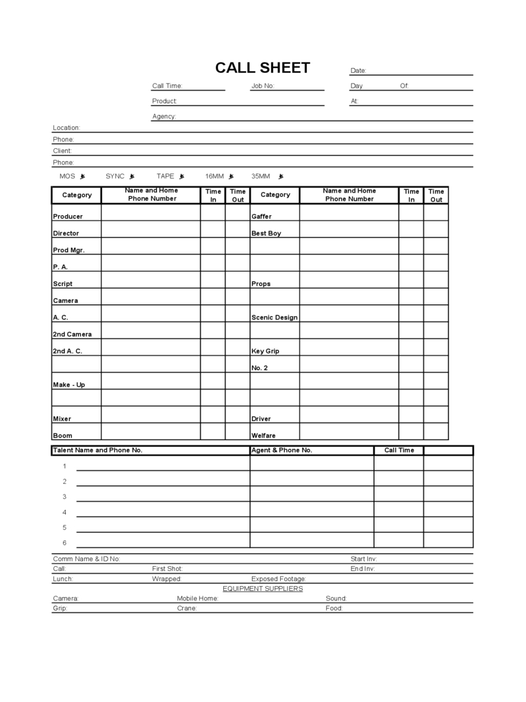 Call Sheet Template – 3 Free Templates In Pdf, Word, Excel Within Film Call Sheet Template Word