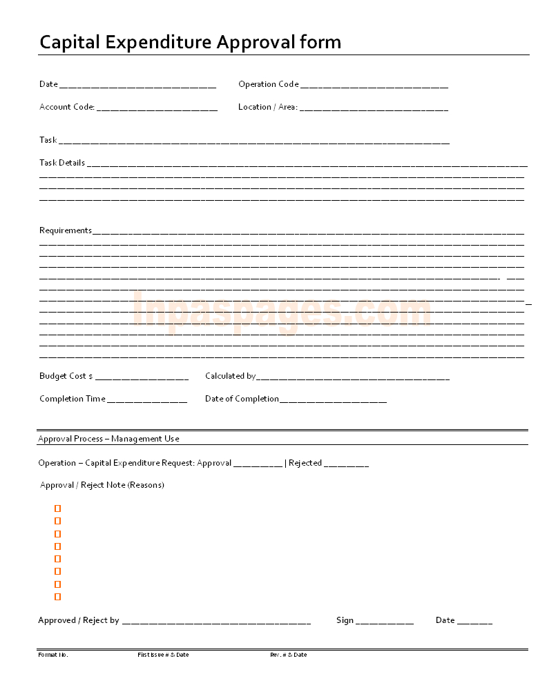 Capital Expenditure Approval Form Format In Capital Expenditure Report Template