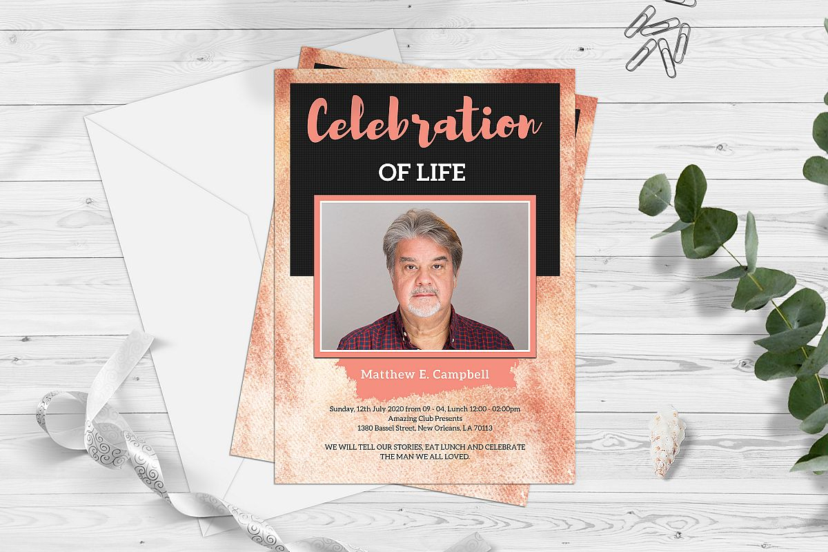 Celebration Of Life Funeral Program Invitation Card Template In Funeral Invitation Card Template