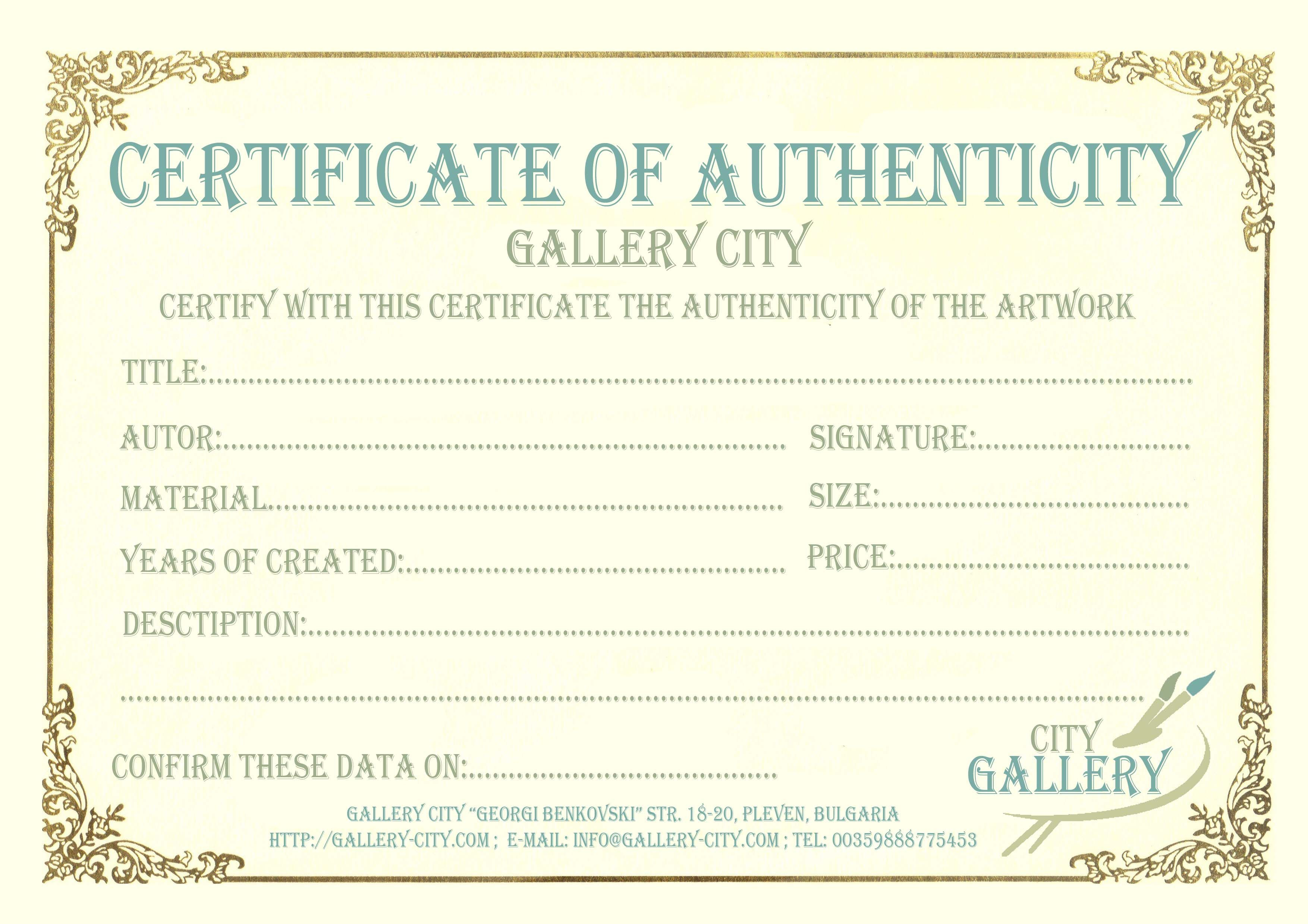 Certificate Authenticity Template Art Authenticity Throughout Certificate Of Authenticity Template