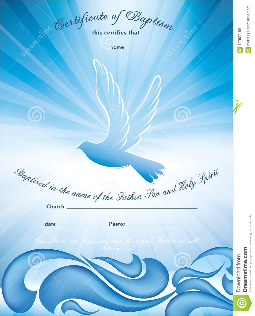 Certificate Baptism Template. With Waves Of Water And Dove With Regard To Christian Baptism Certificate Template