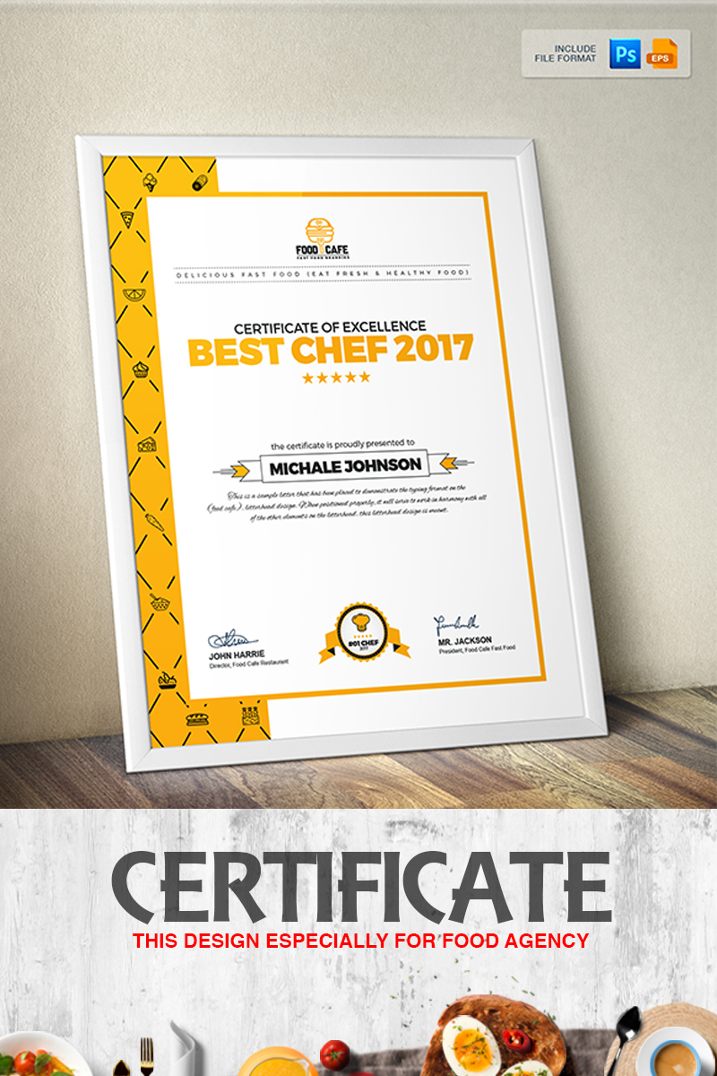 Certificate Design Template For Best Chef Fast Food And Restaurant  Certificate Template For Design A Certificate Template