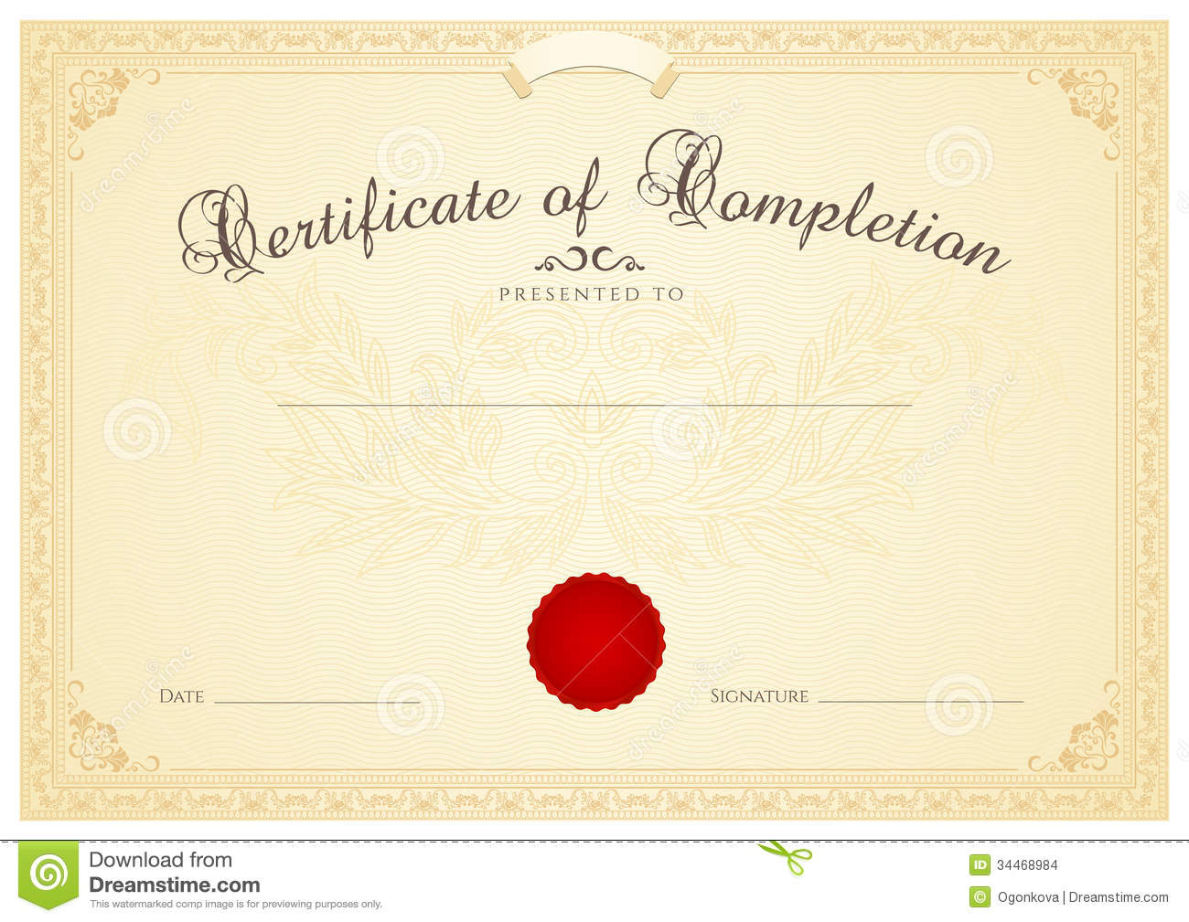 Certificate / Diploma Background Template. Floral Stock With Scroll Certificate Templates