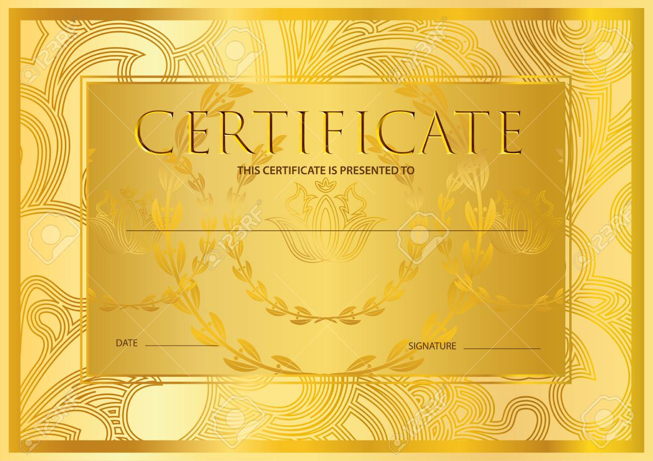 Certificate, Diploma (Golden Design Template, Colorful Background).. Pertaining To Certificate Scroll Template