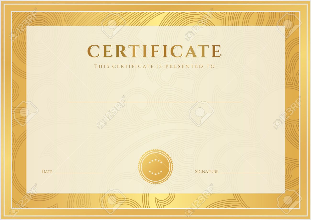 Certificate, Diploma Of Completion Template, Background Gold.. In Scroll Certificate Templates