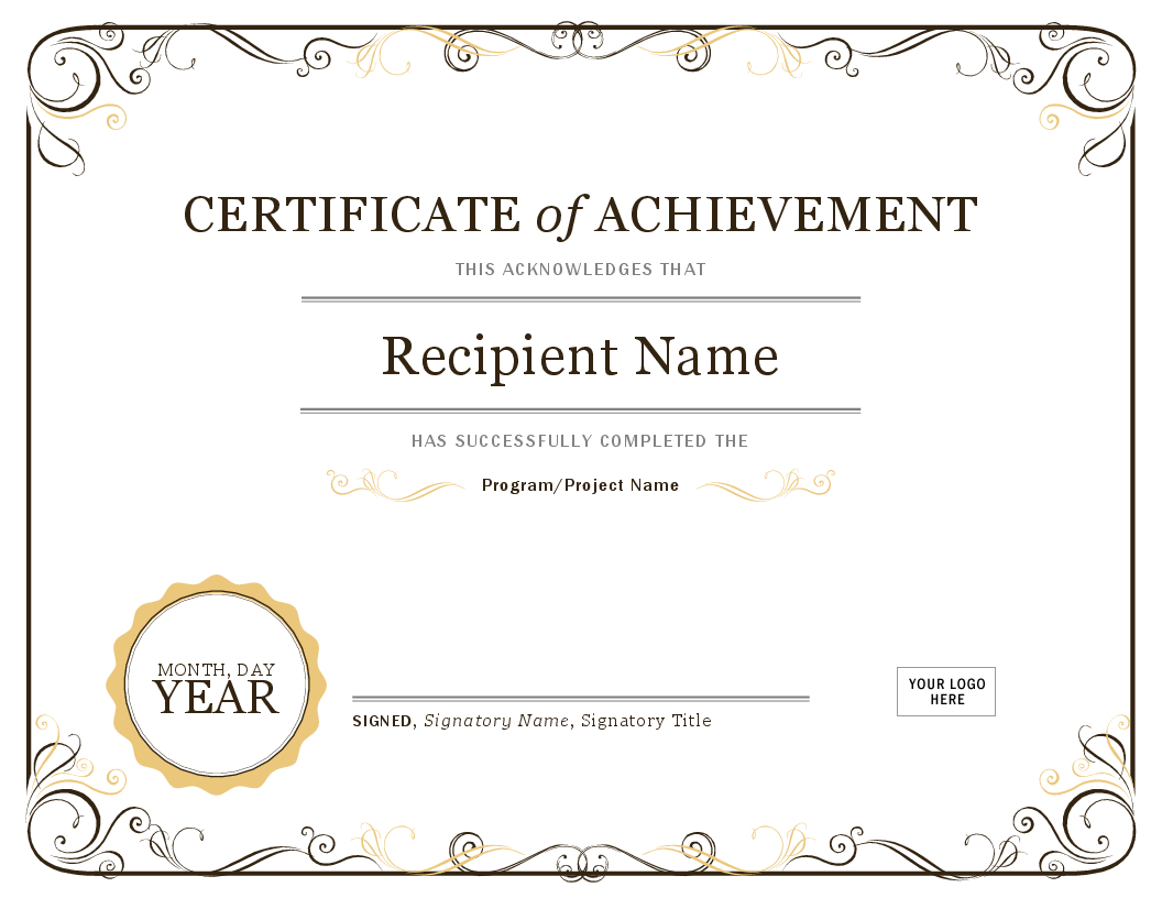 Certificate Of Achievement Intended For Certificate Of Achievement Template Word
