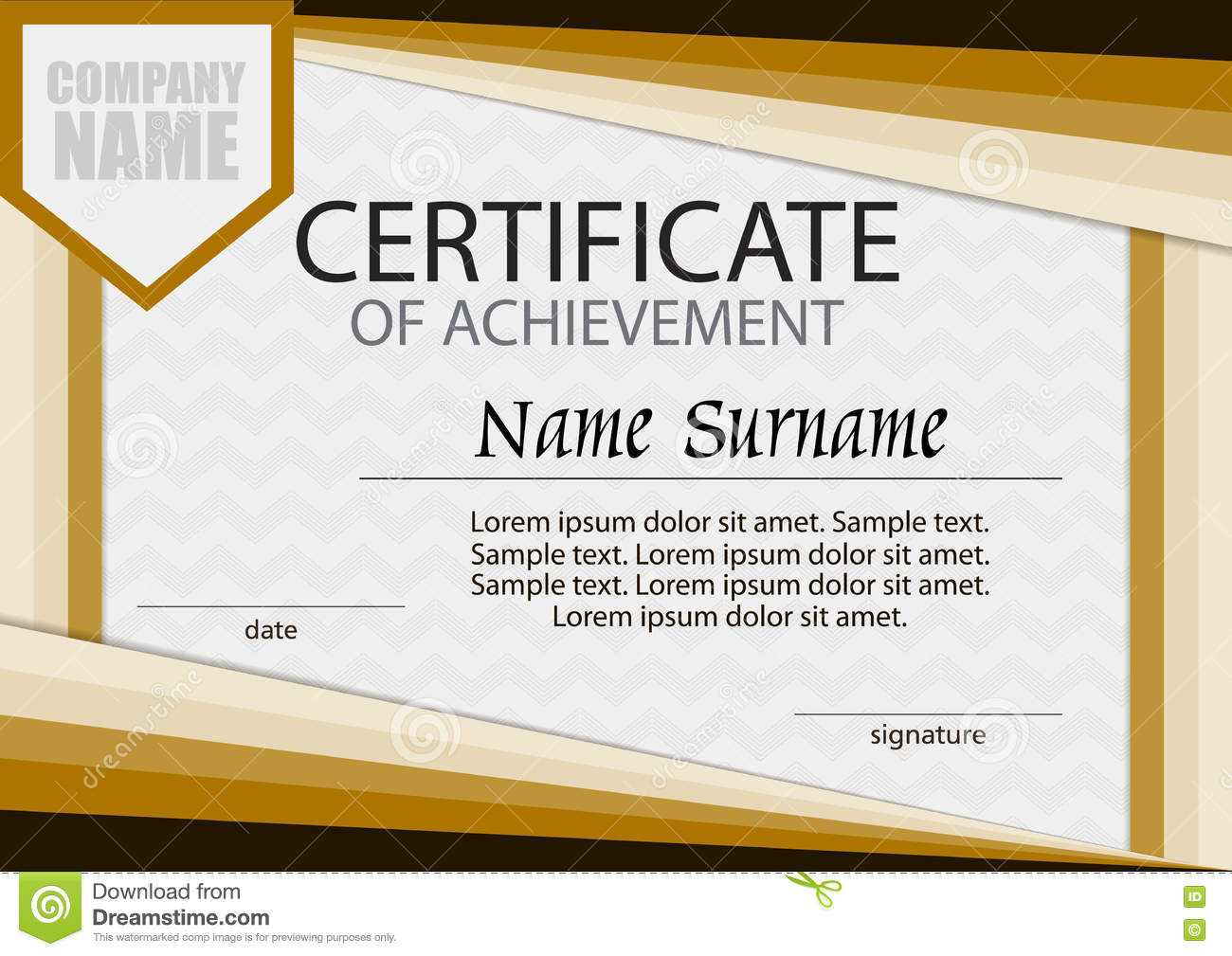 Certificate Of Achievement Template. Horizontal. Stock Throughout Certificate Of Attainment Template