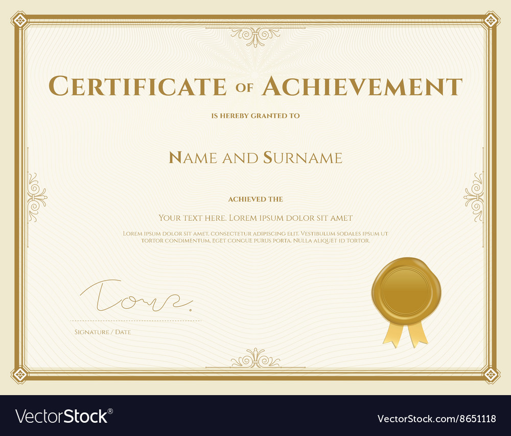 Certificate Of Achievement Template In Gold Theme Regarding Certificate Of Accomplishment Template Free