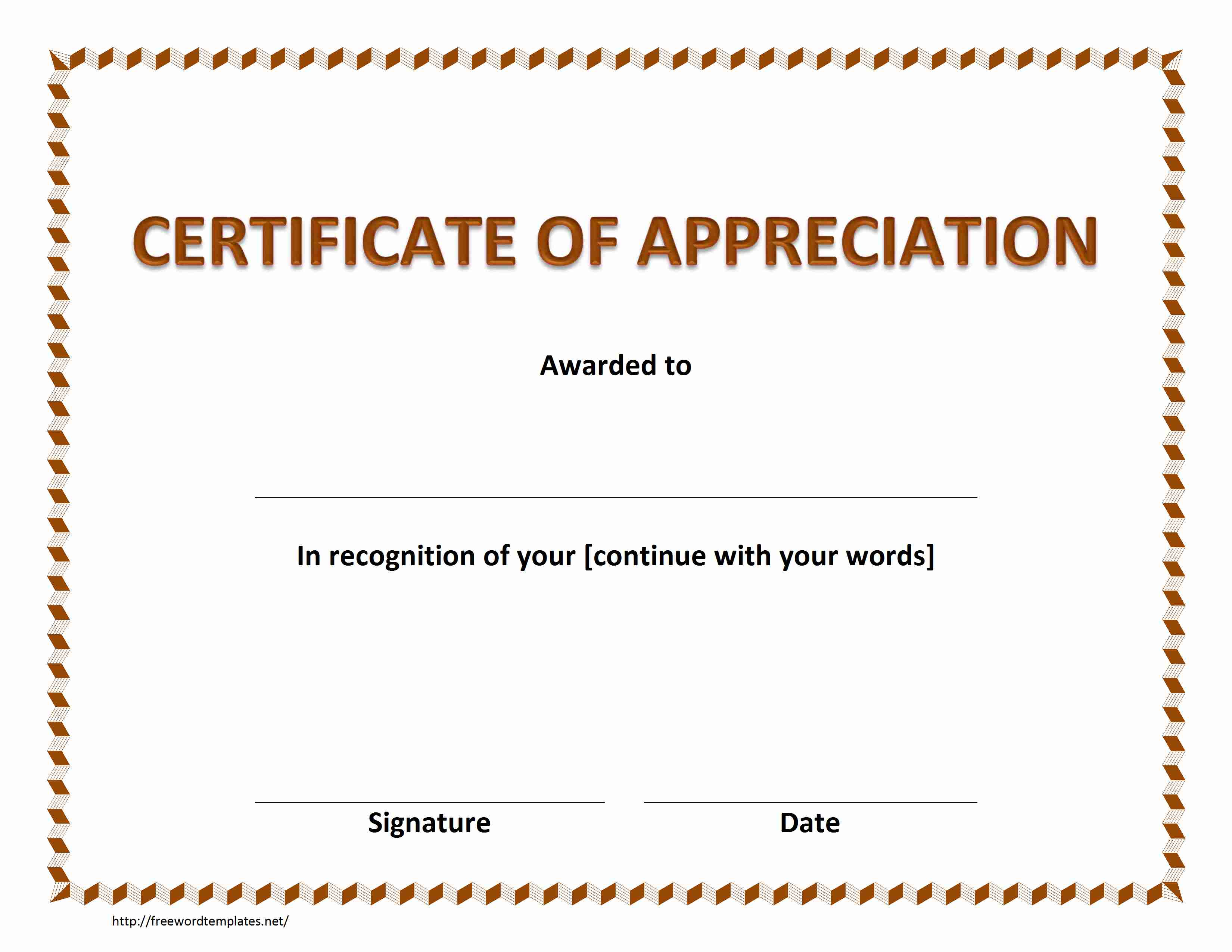 Certificate Of Appreciation In Certificate Appreciation Throughout Template For Certificate Of Appreciation In Microsoft Word