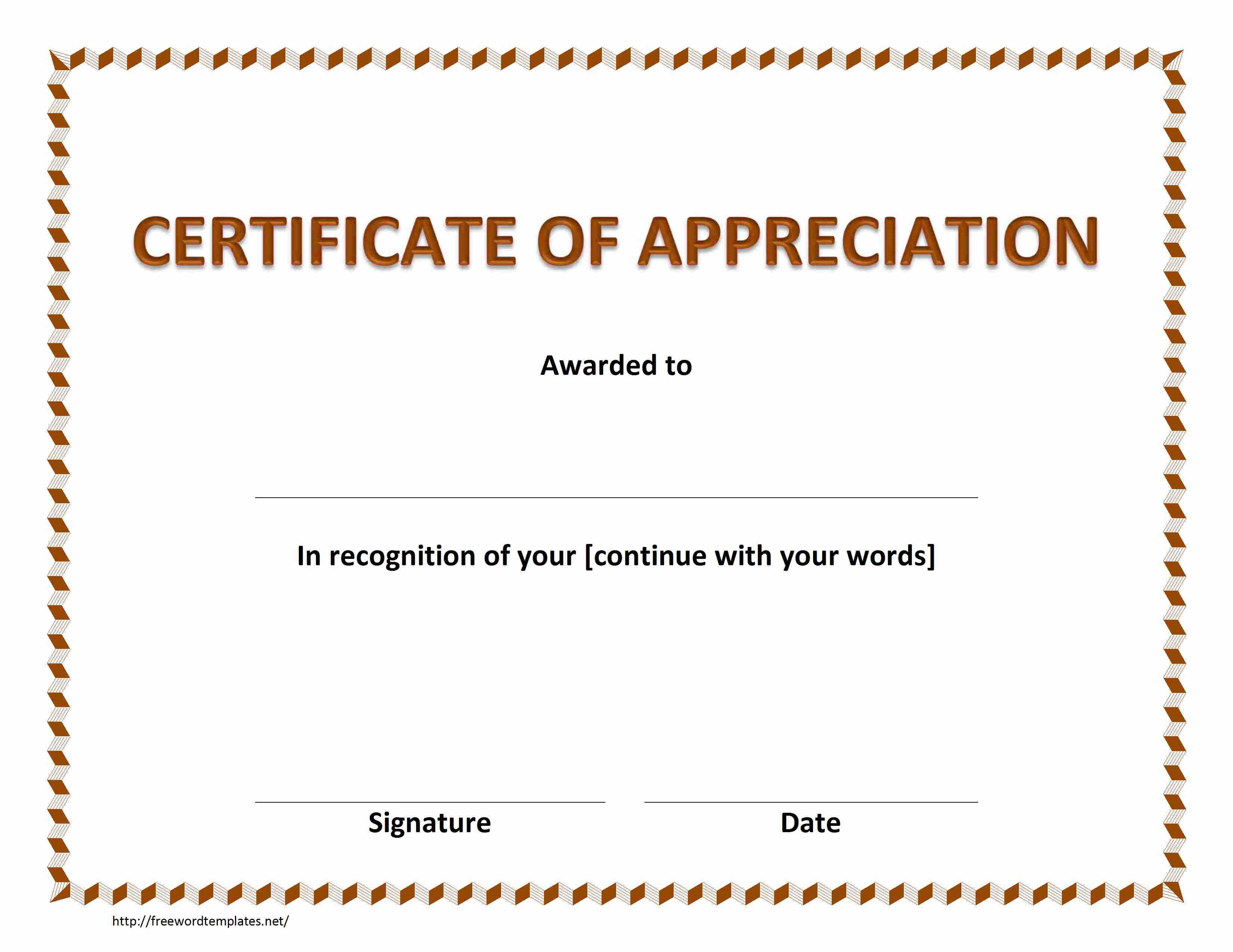 Certificate Of Appreciation In Certificate Appreciation Throughout Template For Certificate Of Appreciation In Microsoft Word