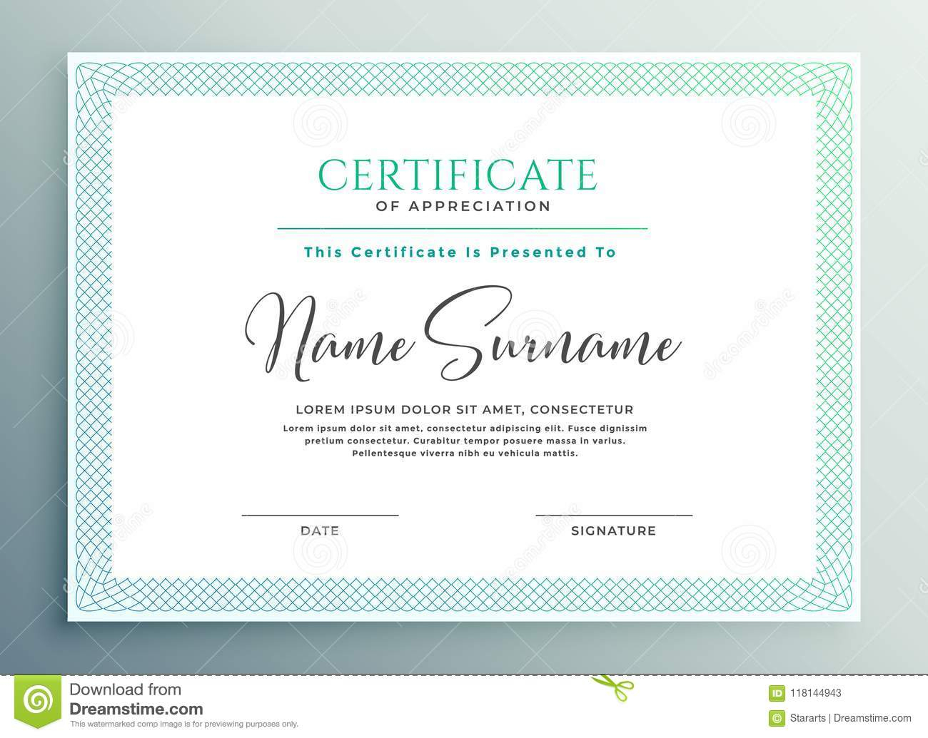Certificate Of Appreciation Template Design Stock Vector Intended For Qualification Certificate Template