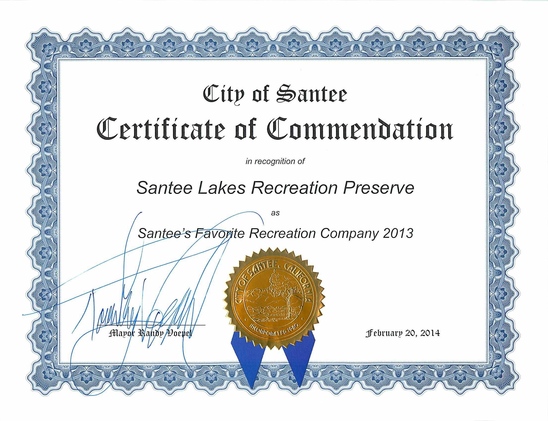 Certificate Of Commendation From The City Of Santee | Clip Intended For Pageant Certificate Template