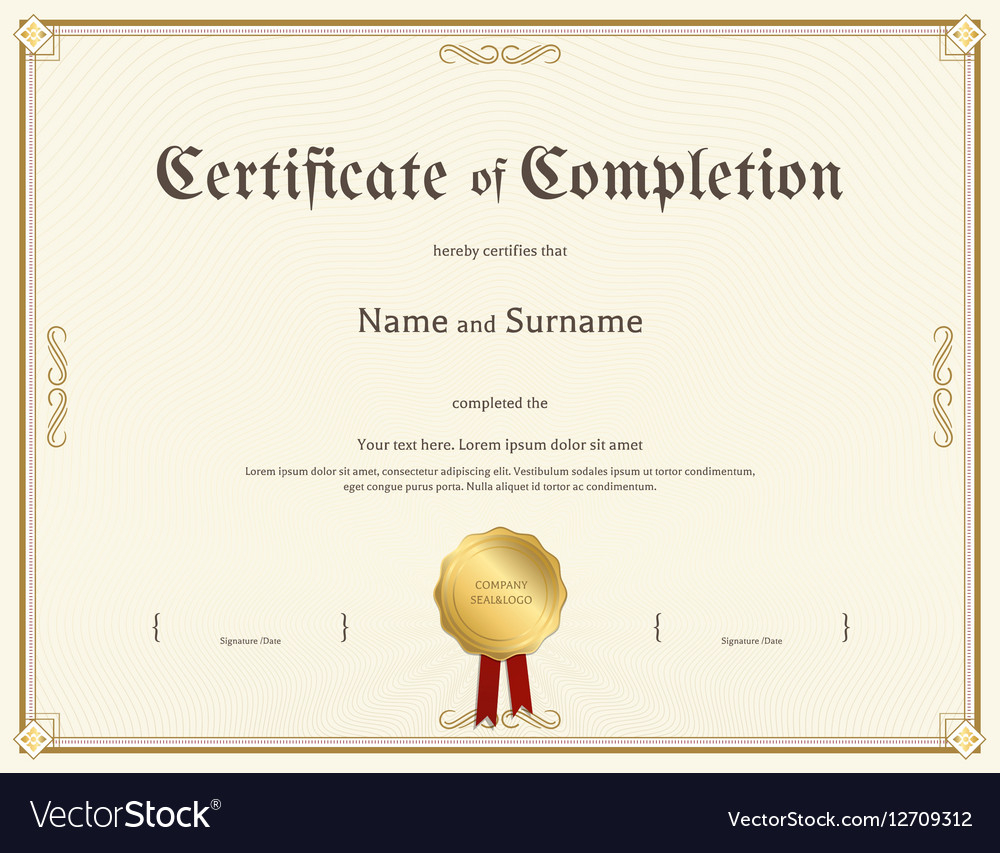 Certificate Of Completion Template Vintage Theme With Regard To Certification Of Completion Template