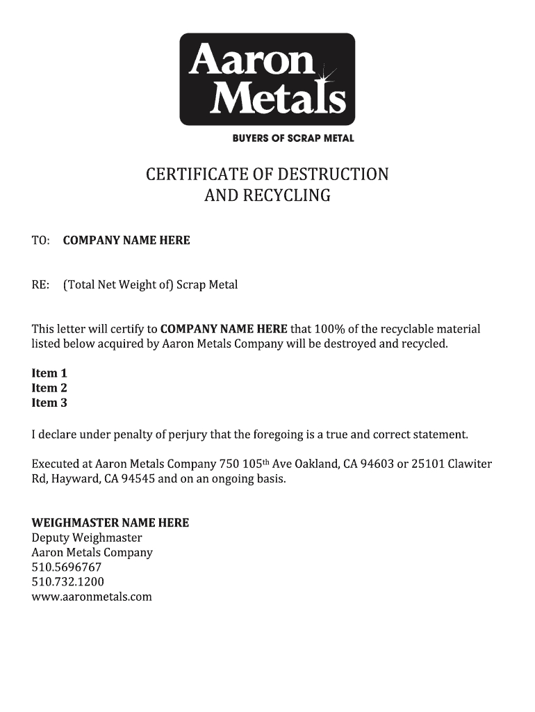 Certificate Of Destruction Template – Fill Online, Printable Throughout Certificate Of Destruction Template