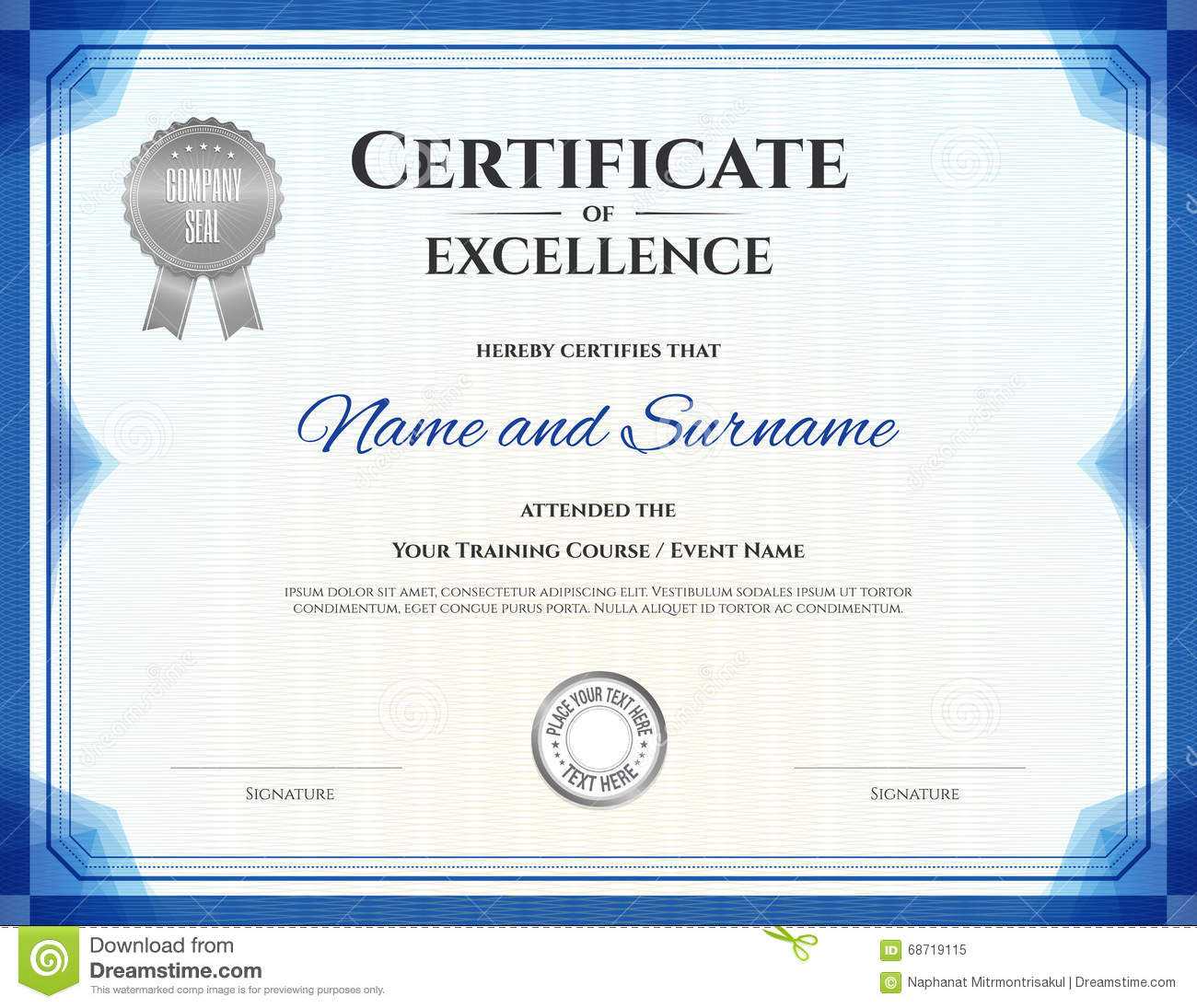 Certificate Of Excellence In Vector Stock Vector Inside Free Certificate Of Excellence Template