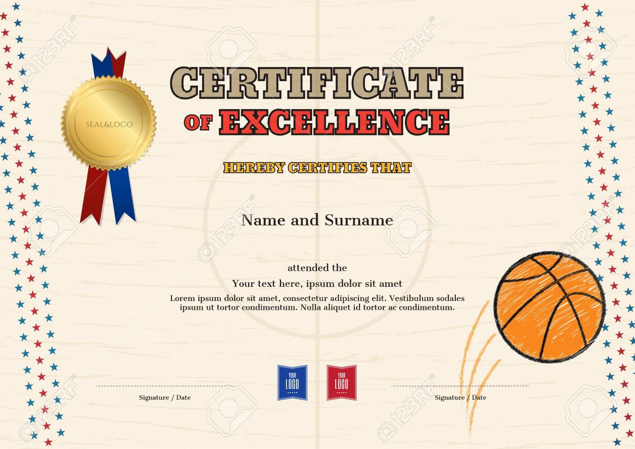 Certificate Of Excellence Template In Sport Theme For Basketball.. Within Basketball Camp Certificate Template