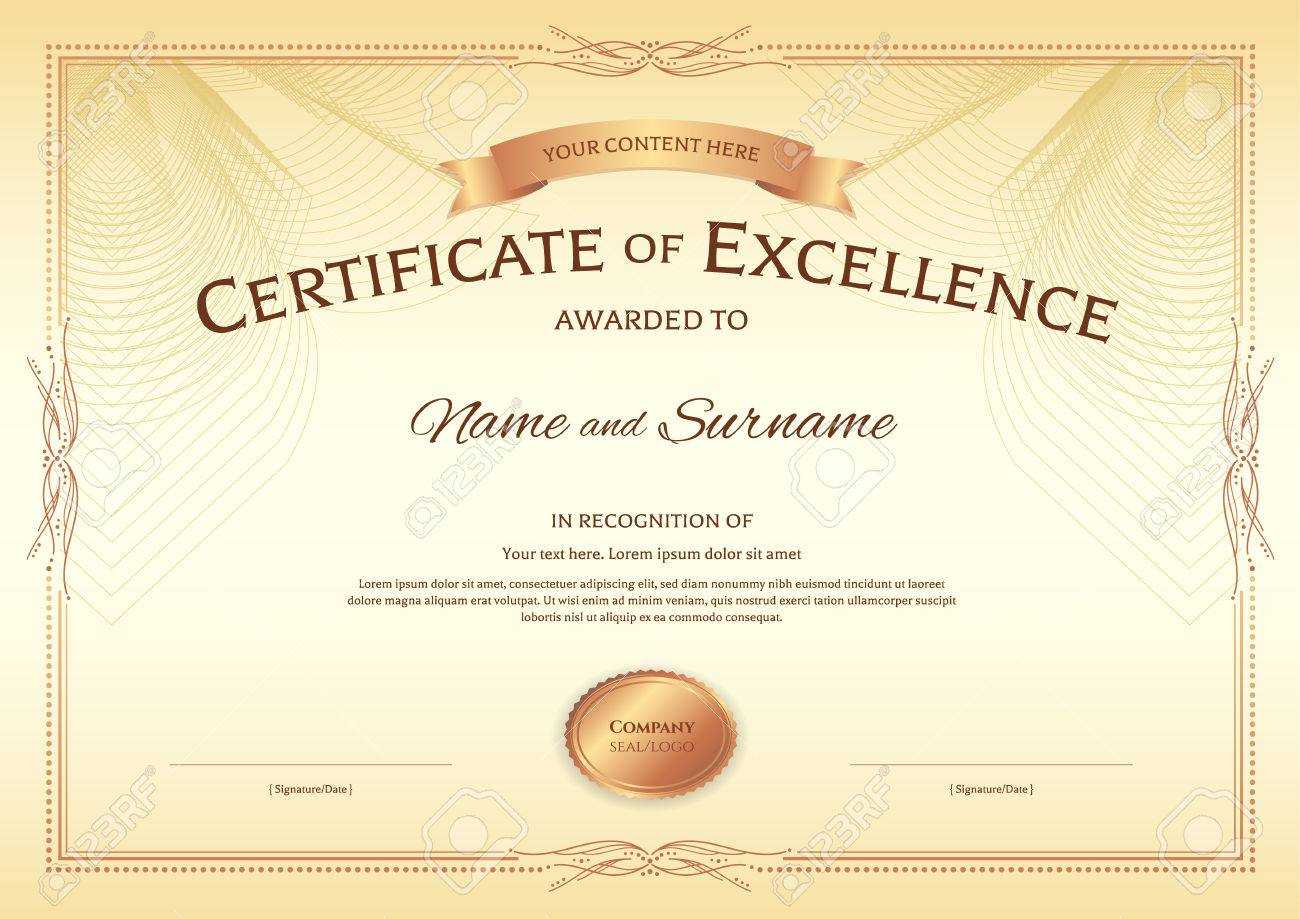 Certificate Of Excellence Template With Award Ribbon On Abstract.. Throughout Award Of Excellence Certificate Template