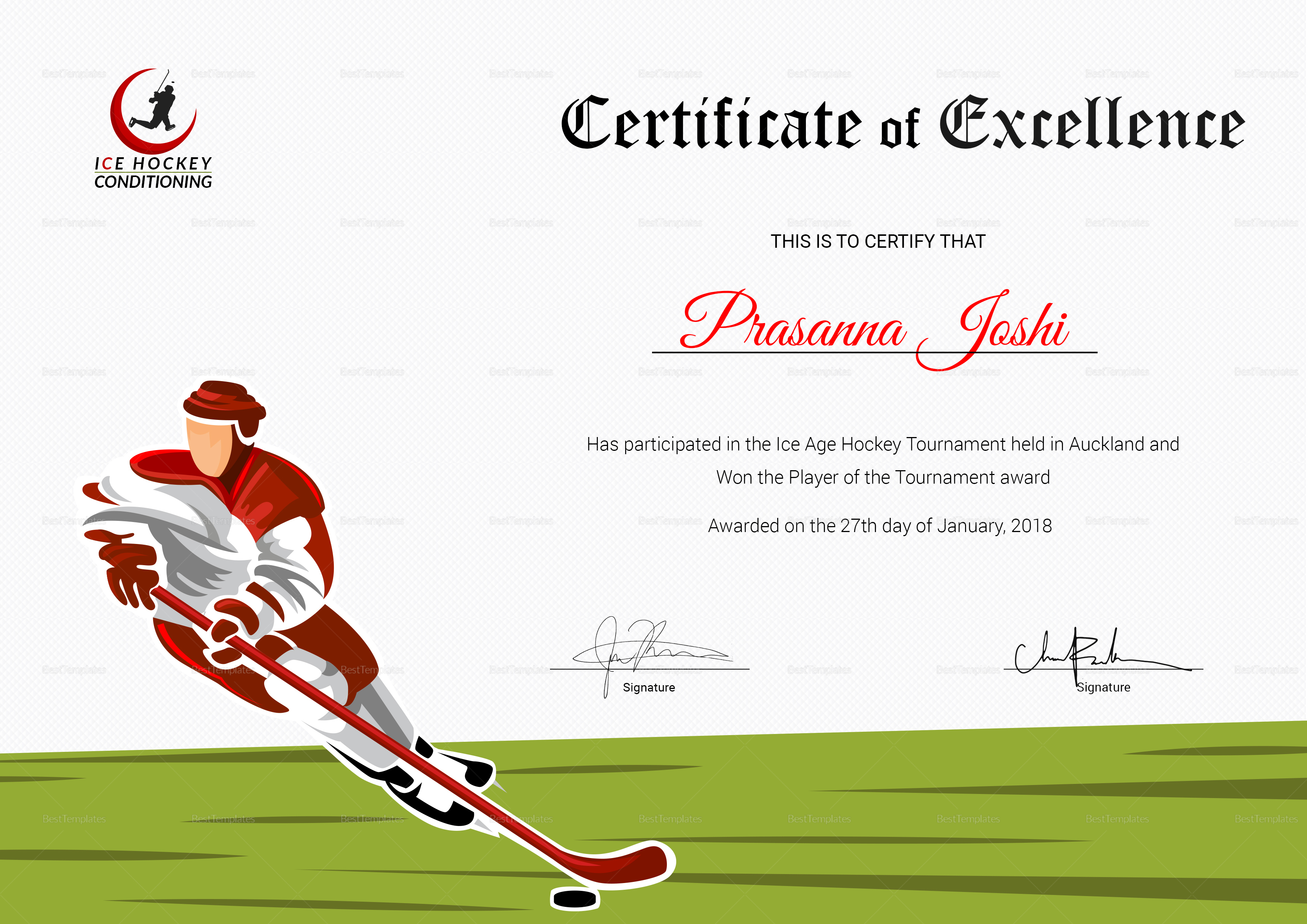 Certificate Of Hockey Performance Template Throughout Hockey Certificate Templates