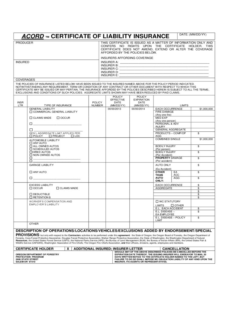 Certificate Of Insurance Template | Free Download Template Pertaining To Certificate Of Insurance Template