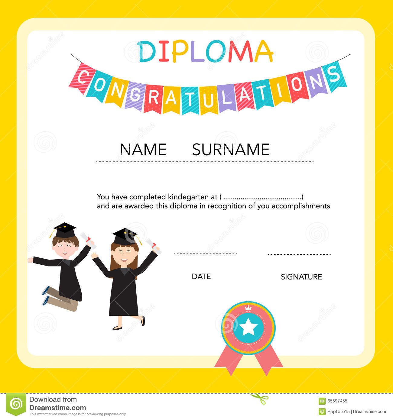 Certificate Of Kids Diploma, Preschool,kindergarten Template Inside Preschool Graduation Certificate Template Free
