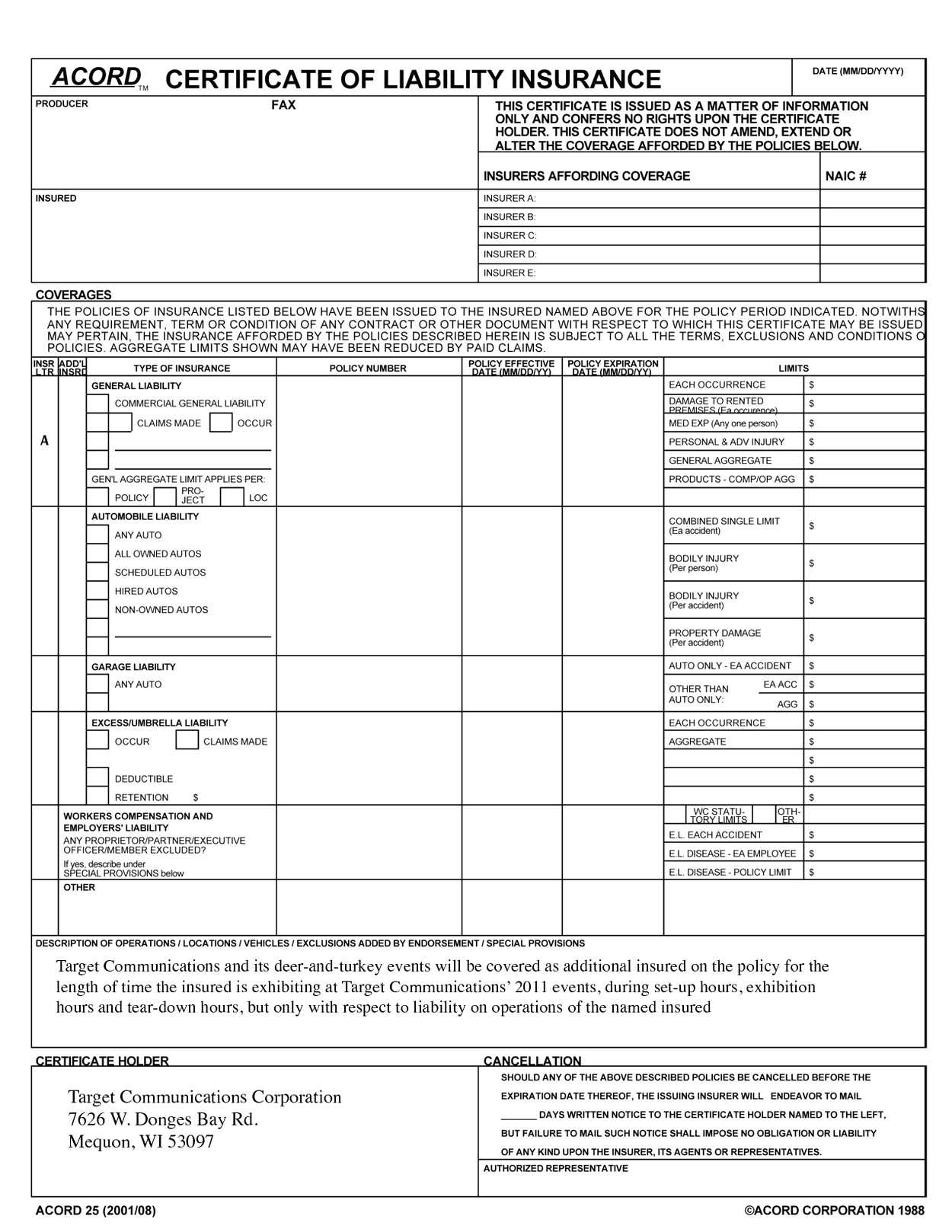 Certificate Of Liability Insurance Template 7 Things That Pertaining To Certificate Of Liability Insurance Template