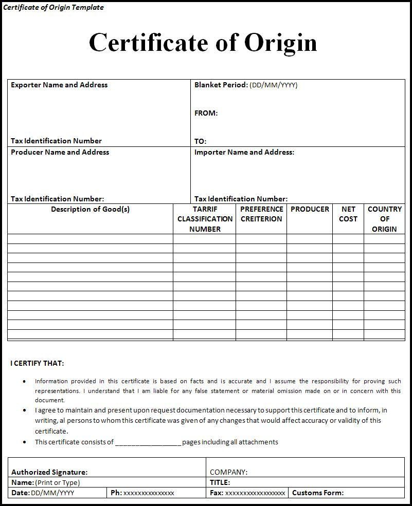 Certificate Of Origin Form | Printableform | Certificate Of Inside Certificate Of Origin Form Template