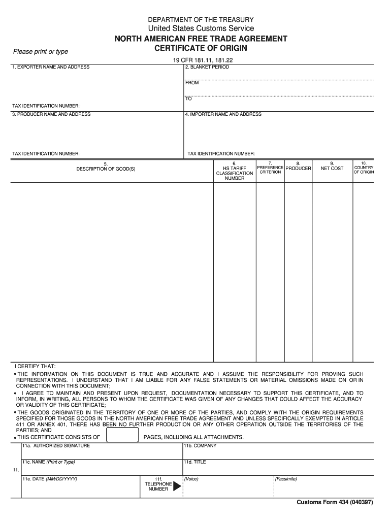 Certificate Of Origin Nafta - Fill Online, Printable For Nafta Certificate Template