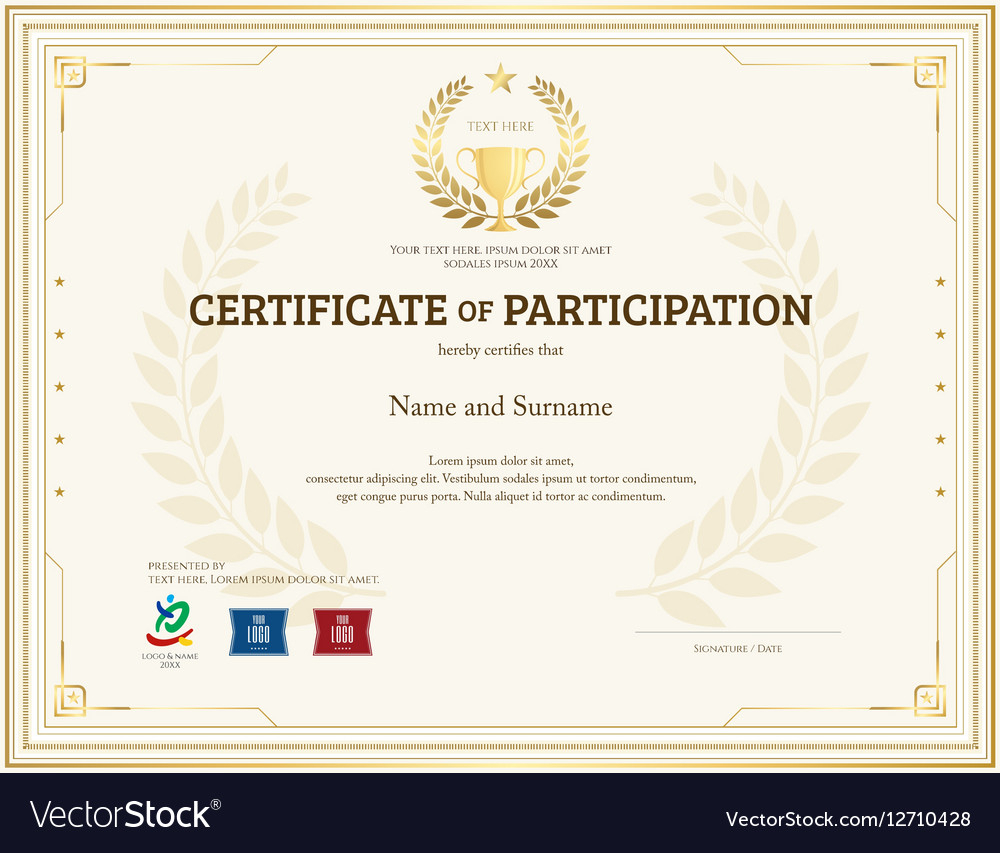 Certificate Of Participation Template Gold Theme With Templates For Certificates Of Participation